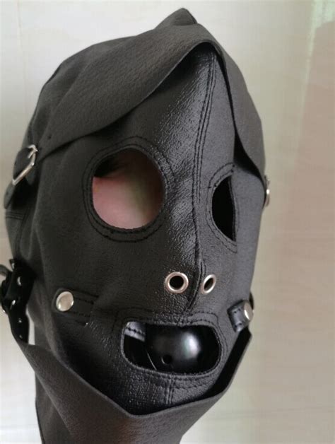 Sex Mask Funny Black Soft Fetish Pu Leather Restraints Headgear Hood