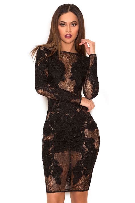 clothing glamour dresses nolita black stretch lace long sleeve dress limited edition