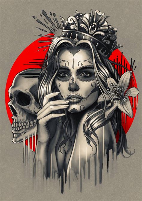 Sugar Skull Girl With Crown Printmaking By Ben Krefta Saatchi Art