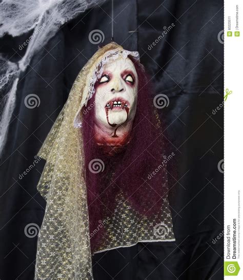 Female Dracula Monster Head With Bloody Fangs And Purple