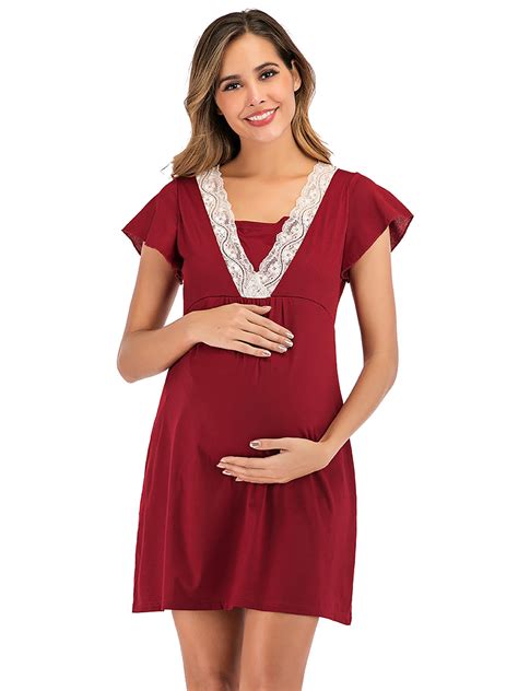 Selfieee Selfieee Womens Plus Size Maternity Dress Nursing Nightgown For Breastfeeding
