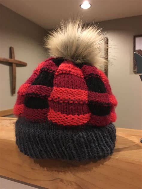 Most of the knit animal hats have a fleece lining which means there's no itchiness and they are lovely and cosy. Knit buffalo plaid children's hat with faux fur Pom. | Fur ...