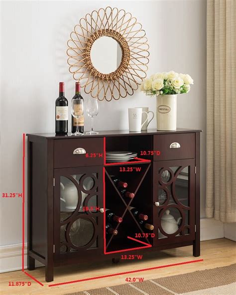 Finn Sideboard Buffet Server With Wine Rack Glass Cabinet Doors Storage Drawers And Open Shelf