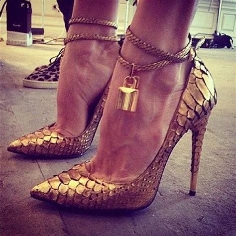 Buy Gold Lock Pointy Stiletto Sexy Fashion High Heels Designer Shoes Women