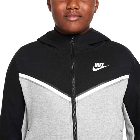 Kids Nike Sportswear Tech Fleece Full Zip Hoodie Black And Dark Grey