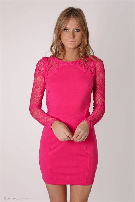 All Of These Dresses Secrets Lived Long Sleeve Lace Dress Hot Pink Hot Pink Lace Dress