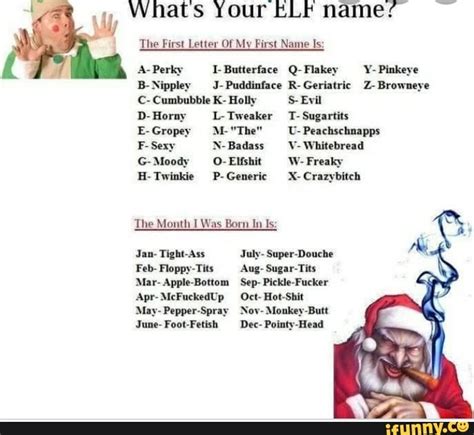 Whats Your Elf Names The First Letter Of My First Name Is A Perky I
