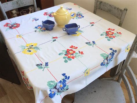 Vintage Wilendur Tablecloth Rosemead Poppies Morning Glories