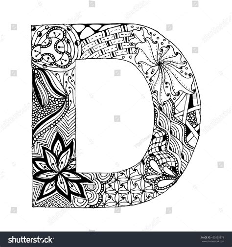 Zentangle Stylized Alphabet Letter D In Doodle Style Hand Drawn