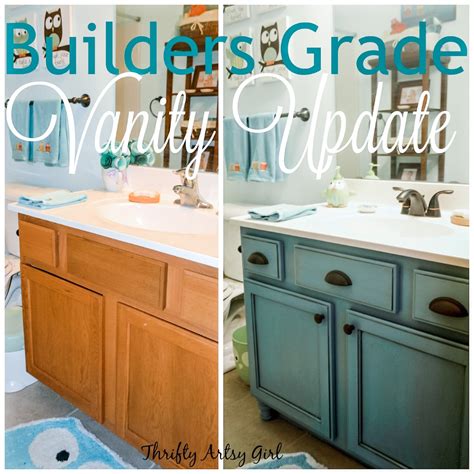 Here's another teal bathroom vanity, this one with a white marbled countertop. Thrifty Artsy Girl: Builders Grade Teal Bathroom Vanity ...