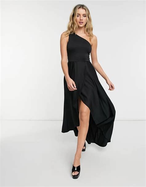 True Violet One Shoulder Midi Prom Dress In Black Asos In 2021 Midi