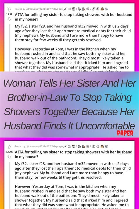 Woman Tells Her Sister And Her Brother In Law To Stop Taking Showers Together Because Her