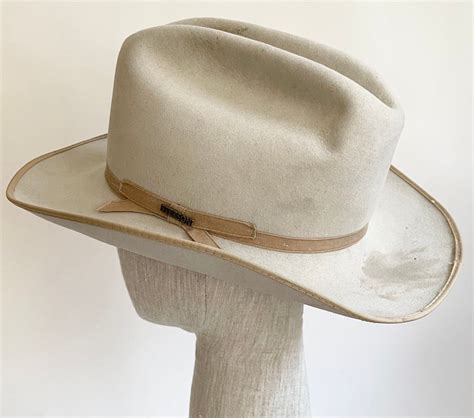 Beat Up Stetson Hat Cowboy Hat Fedora Beige Gray Beaver Stetson Hat Pin