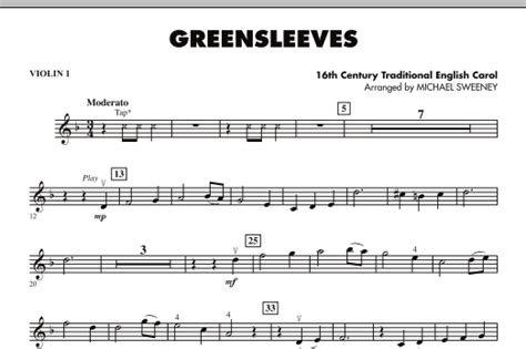 Download and print in pdf or midi free sheet music for greensleeves by misc traditional arranged by mozartsno1fan for violin (solo). Greensleeves - Violin 1 (Orchestra) - Print Sheet Music Now