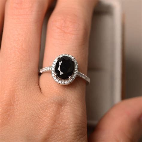 Black Spinel Ring Oval Cut Engagement Ring Natural Spinel Etsy