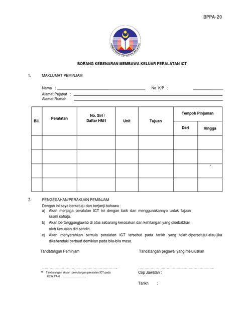 Borang permohonan bagi pendaftaran pertubuhan belia. Borang Keluar Peralatan Ict Bppa 20 PDF