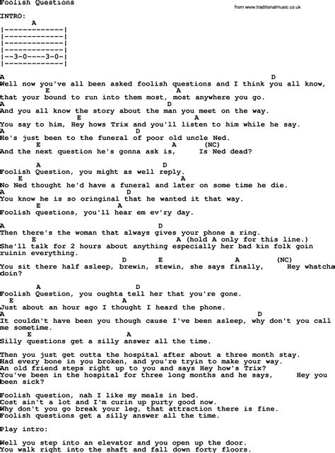 Johnny Cash Song Foolish Questions Lyrics And Chords