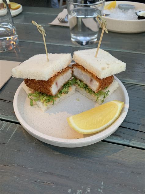 Any eggs sold without their shell. Swordfish katsu, lemon juice and sriracha mayo at North Bondi Fish in Sydney : eatsandwiches