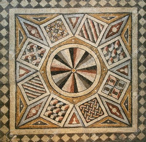 Ancient Tiles Roman Mosaic Tile Floor With Geometric Pattern Mosaic