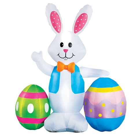 5 Ft Easter Bunny With Eggs Inflatable Yard Decor With Stakes Festive