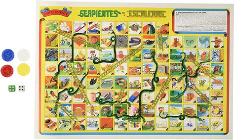 En la pizarra se representan varias escaleras y serpientes, cada una conectando dos cuadros de tablero específicos. serpientes y escaleras - Mexican Stuff