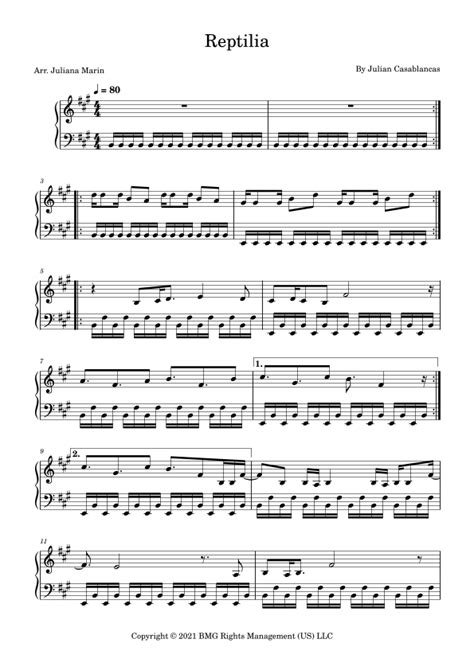 Reptilia Sheet Music The Strokes Piano Solo
