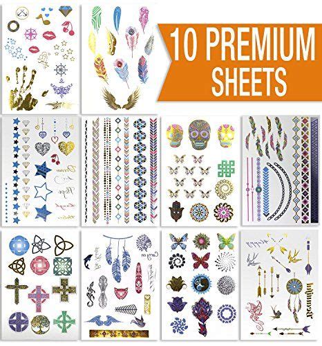 premium sheets metallic flash temporary tattoos gold and silver bling with colors gold