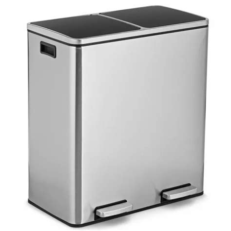 16 Gallon Dual Step Trash Can Recycling Stainless Steel Double Bucket