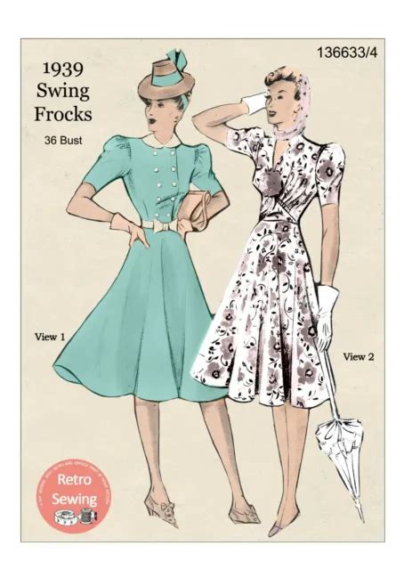 1930s Swing Dress Sewing Pattern Bust 36 Reproduction 2437 Picclick