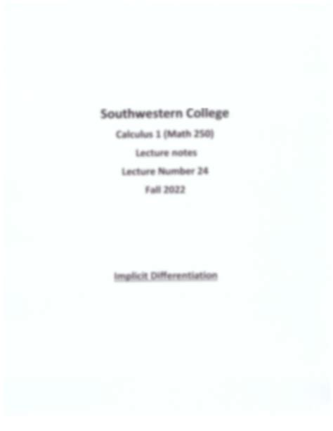Implicit Differentiation Math Lecture Notes Southwestern