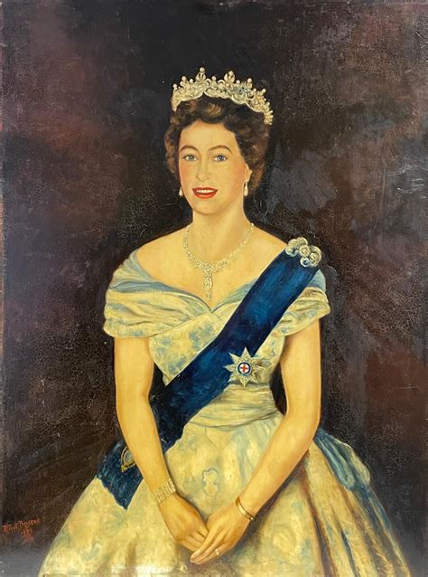 British Artist Her Majesty Queen Elizabeth Ii Original Oil Painting