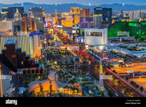 An Elevated Panoramic Landscape View Of The Las Vegas Strip At Dusk