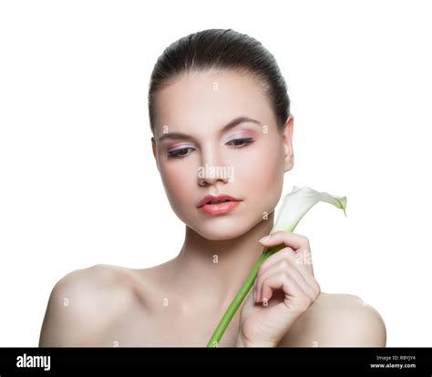 Beauty Woman With Lily Flower Isolated On White Background Beautiful