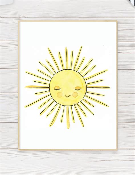 Printable Watercolor Sunshine Art Digital Download Nursery Etsy