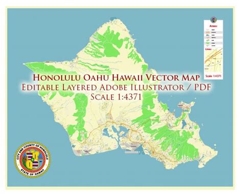 Honolulu Oahu Hawaii Us Map Vector Exact City Plan High Detailed Street