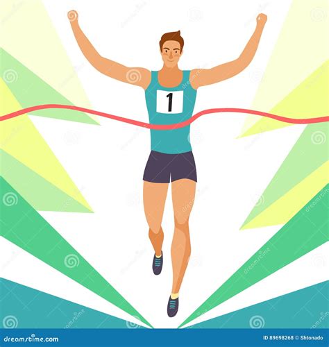 Dynamic Running Man Crossing Finish Line Stock Vector Illustration
