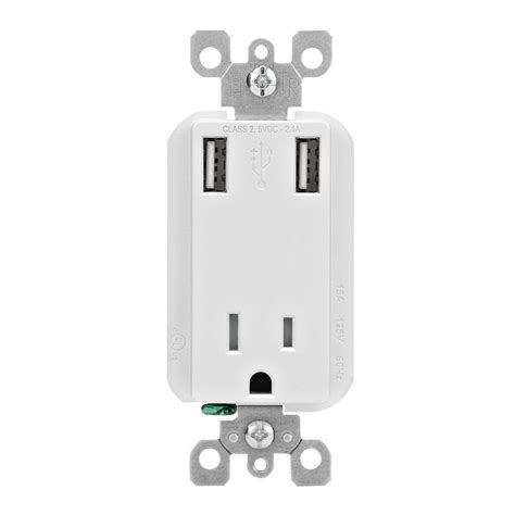 Leviton Decora 15 Amp Tamper Resistant Combination Outlet And Usb