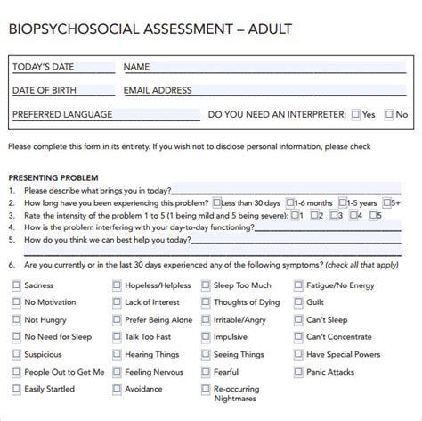 Biopsychosocial Assessment Templates Pdf Sample Templates
