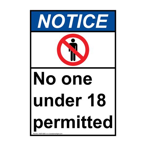 Portrait Ansi Notice No One Under 18 Permitted Sign Anep 9593