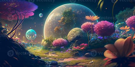 Colorful Dreamland Utopia Scene Background Generative Ai Illustration