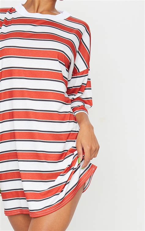 Red And Grey Stripe 2 Pack T Shirt Dresses Prettylittlething