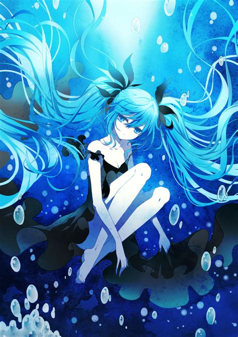 Safebooru 1girl Aqua Eyes Aqua Hair Bubble Dress Floating Hair Hatsune Miku Ling Sroin Long
