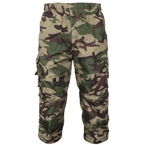 Mens 2 In 1 Camouflage Shorts Army Zip Off Elasticated Waist Cargo Work