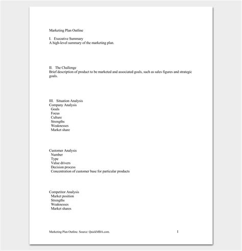 Marketing Plan Outline Template 16 Examples For Word Pdf Format