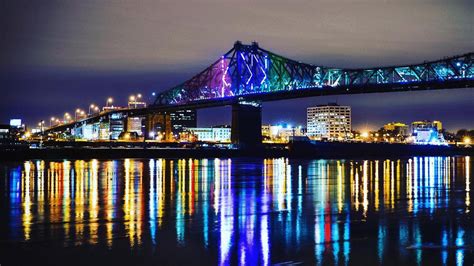 Montreals Jacques Cartier Bridge Being Illuminated For The First Time