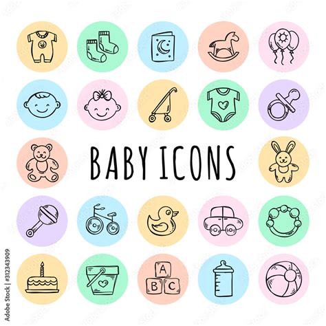 Vecteur Stock Baby Icons Vector Set Hand Drawn Collection For Kids And