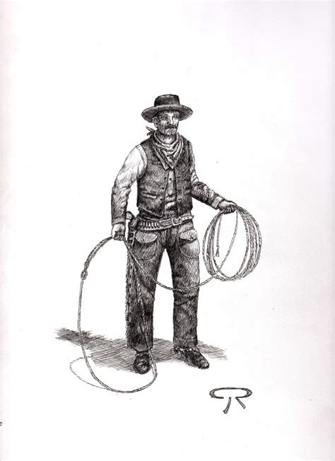 Original Pen And Ink Drawing Of Old West Cowboy Etsy