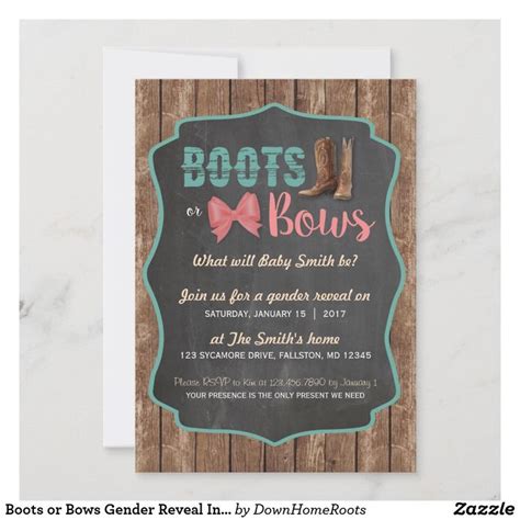 Boots Or Bows Gender Reveal Invitation Zazzle Gender Reveal