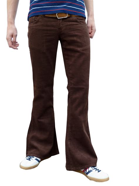 Mens Flares Brown Corduroy Flared Bell Bottoms Pants Hippie Indie 70s