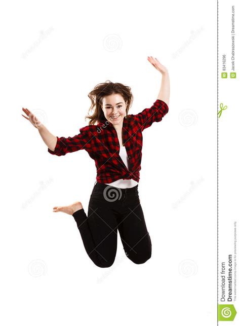 Young Girl Jumping Stock Photo Image Of Happy Adolescent